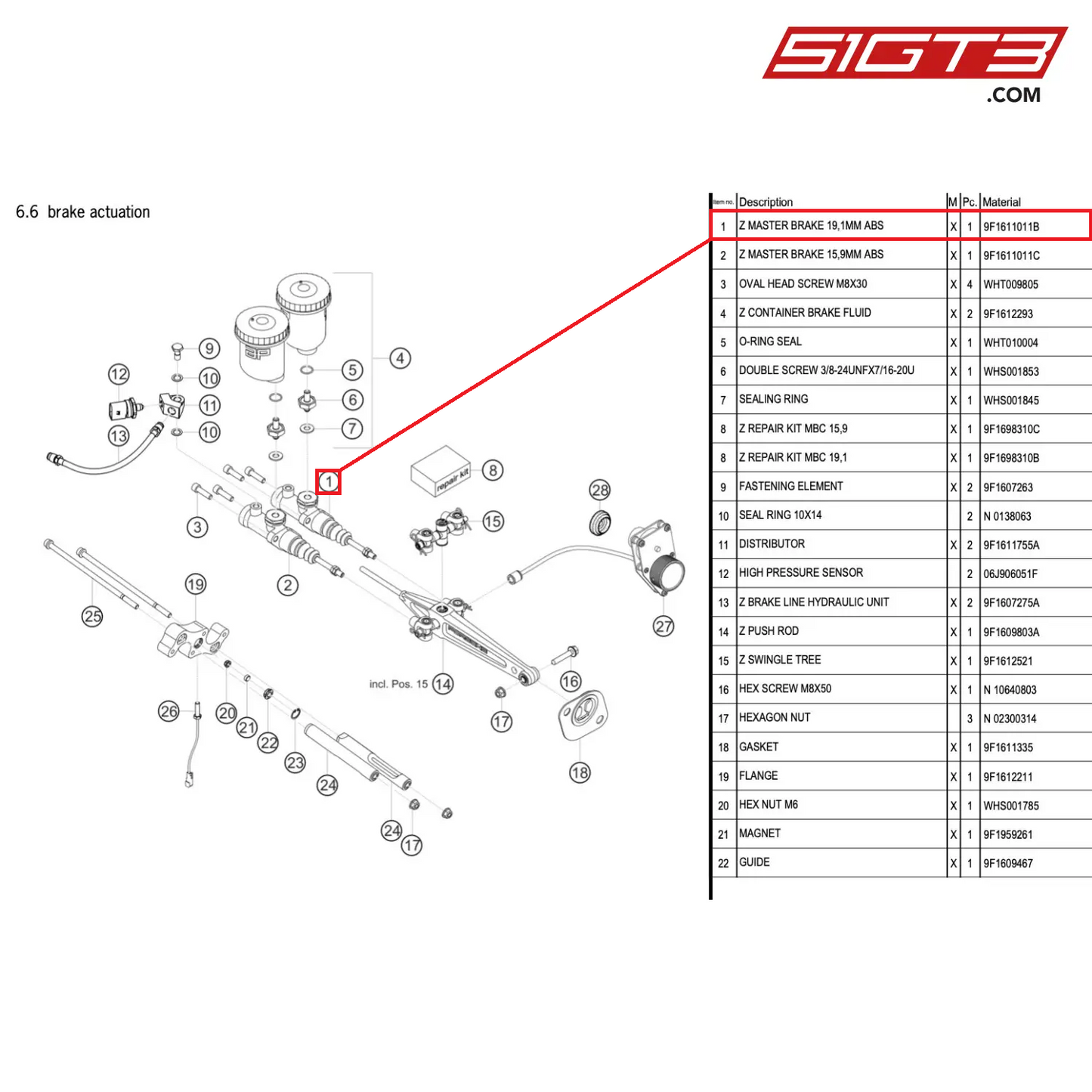 Z MASTER BRAKE 19,1MM ABS - 9F1611011B [PORSCHE 911 GT3 Cup Type 992]