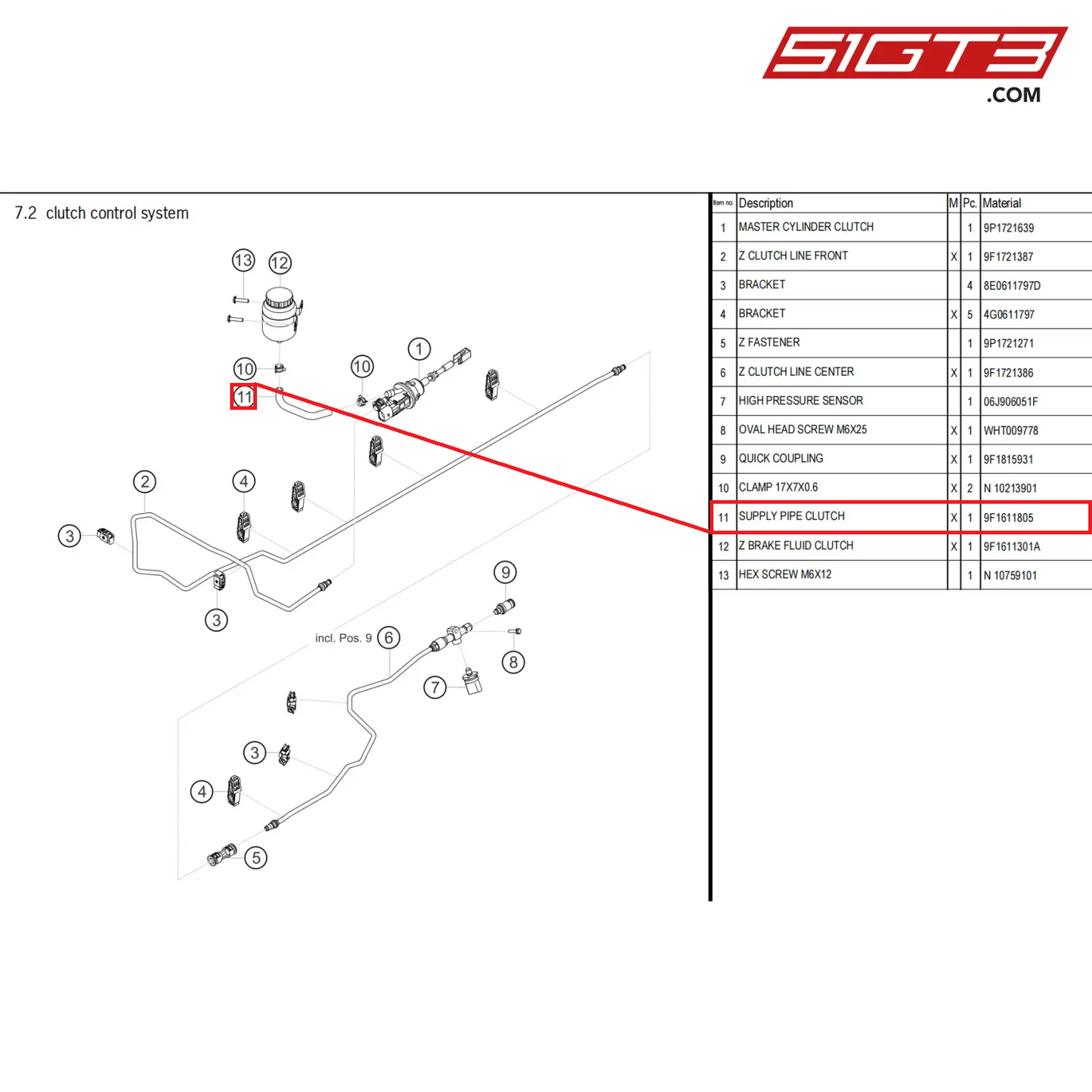 SUPPLY PIPE CLUTCH - 9F1611805 [PORSCHE 911 GT3 Cup Type 992]