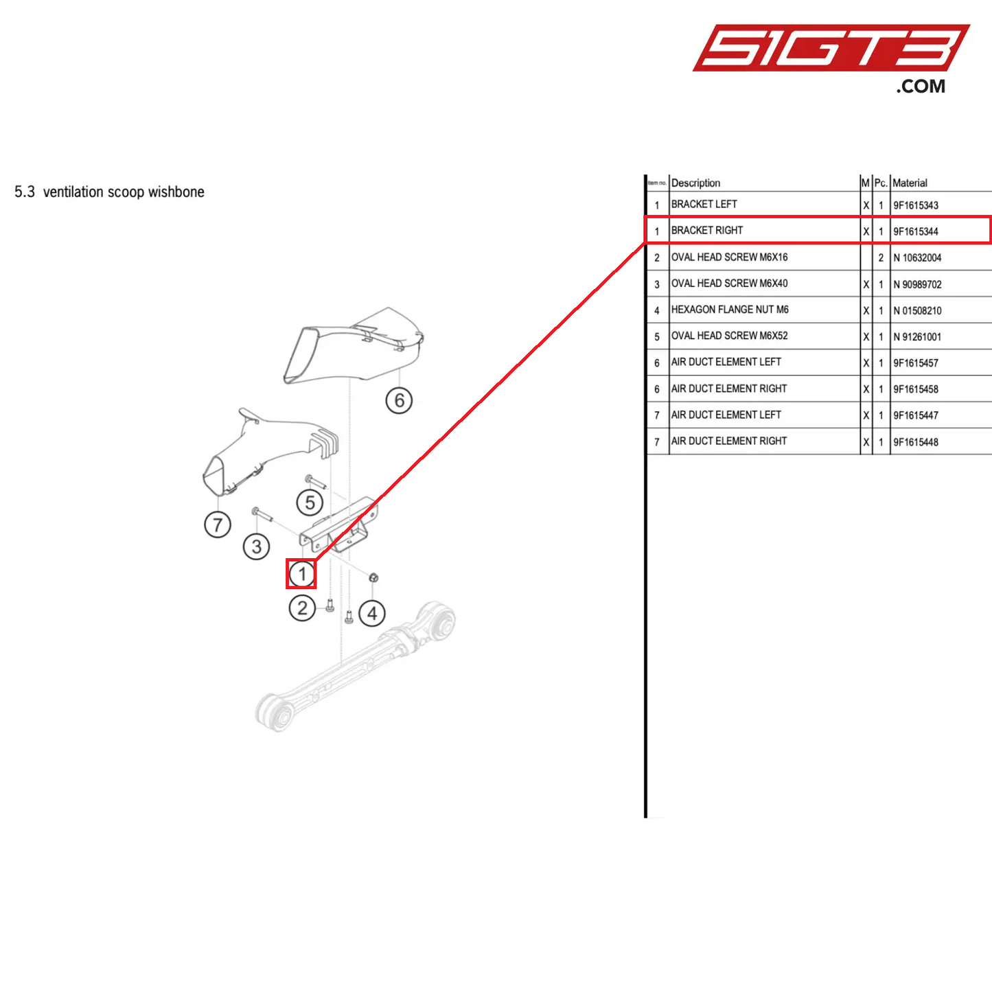 BRACKET RIGHT - 9F1615344 [PORSCHE 911 GT3 Cup Type 992]