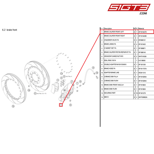 BRAKE CALIPER FRONT LEFT - 9F1615427D [PORSCHE 992.1 GT3 Cup]