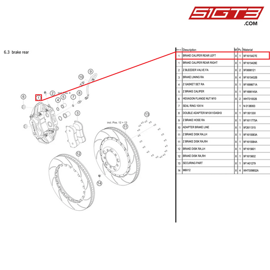 BRAKE CALIPER REAR LEFT - 9F1615427E [PORSCHE 992.1 GT3 Cup]