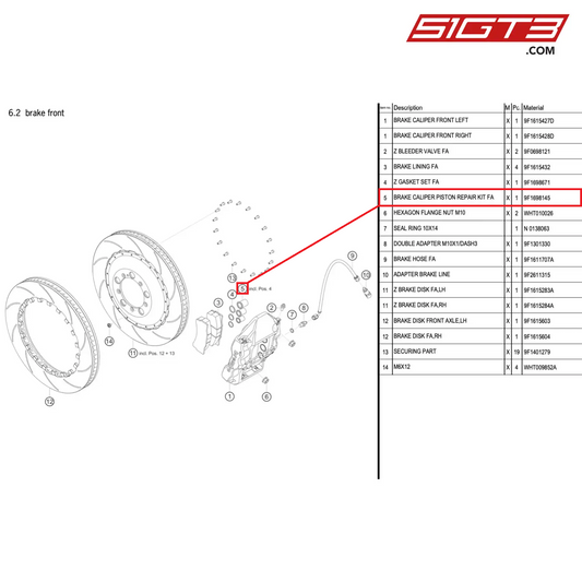 BRAKE CALIPER PISTON REPAIR KIT FA - 9F1698145 [PORSCHE 992.1 GT3 Cup]