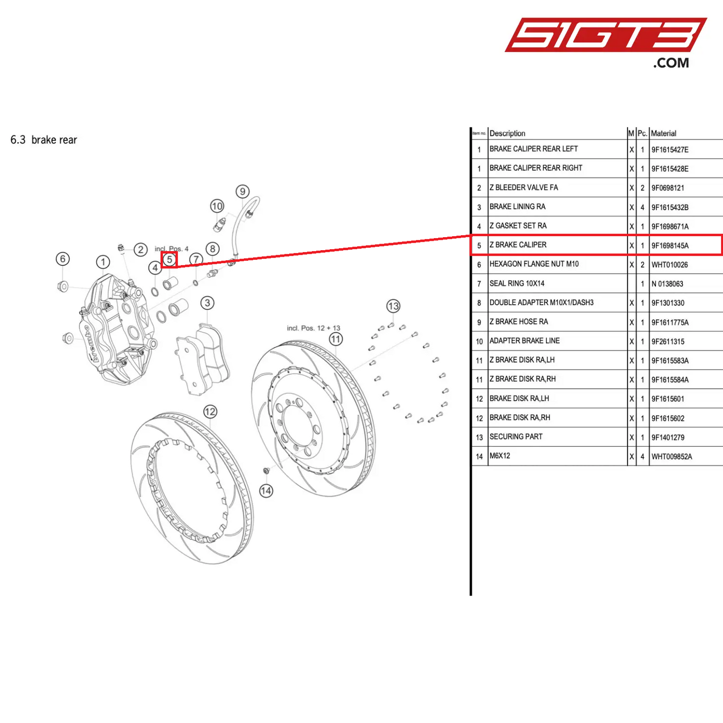 Z BRAKE CALIPER - 9F1698145A [PORSCHE 911 GT3 Cup Type 992]