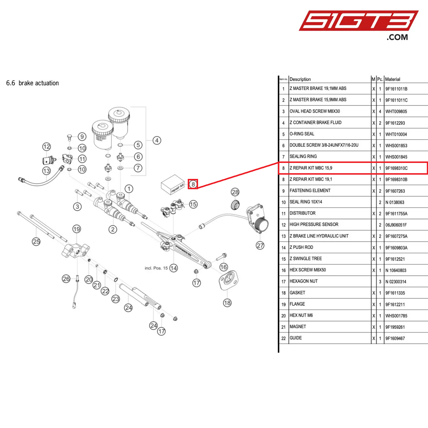 Z REPAIR KIT MBC 15,9 - 9F1698310C [PORSCHE 992.1 GT3 Cup]