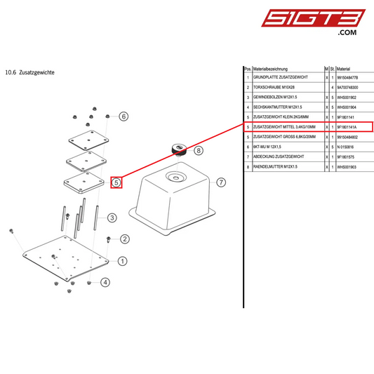 ADDITIONAL WEIGHT 3,4KG/10MM - 9F1801141A [PORSCHE 991.1 GT3 Cup]