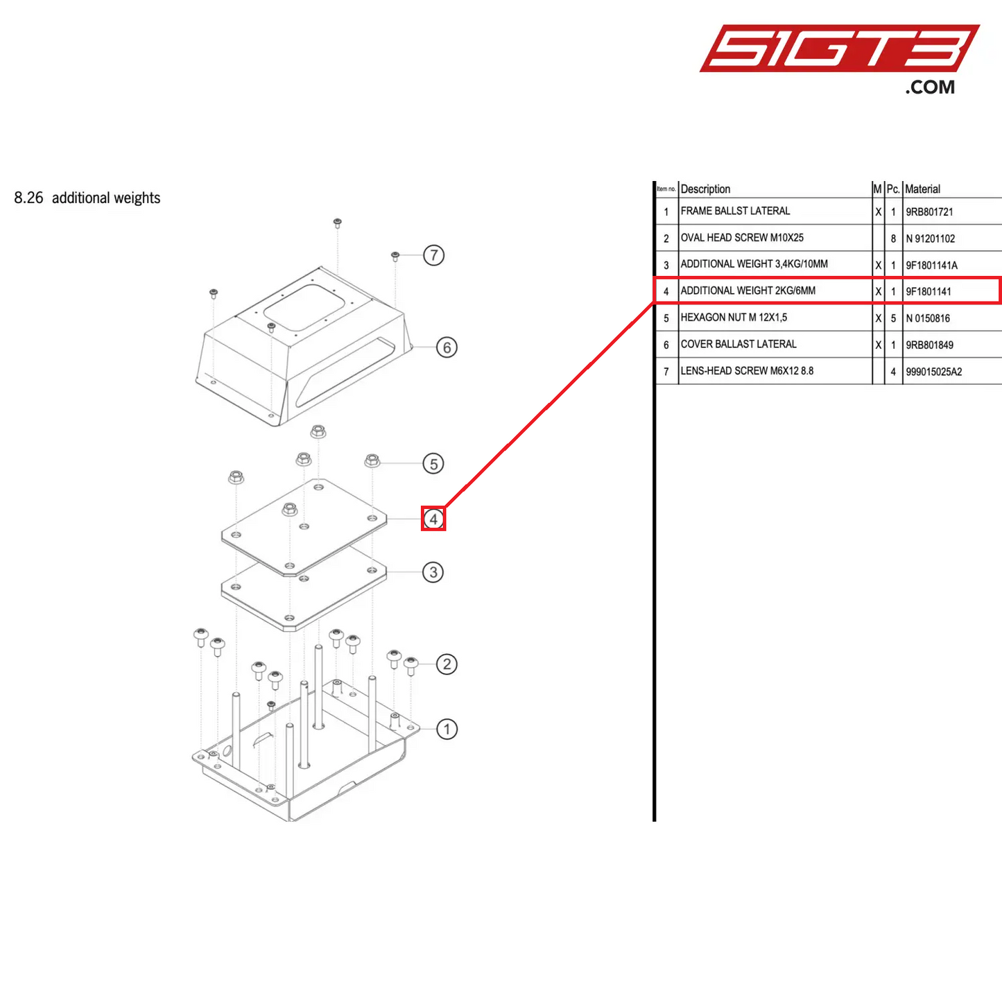 ADDITIONAL WEIGHT 2KG/6MM - 9F1801141 [PORSCHE 992.1 GT3 R]