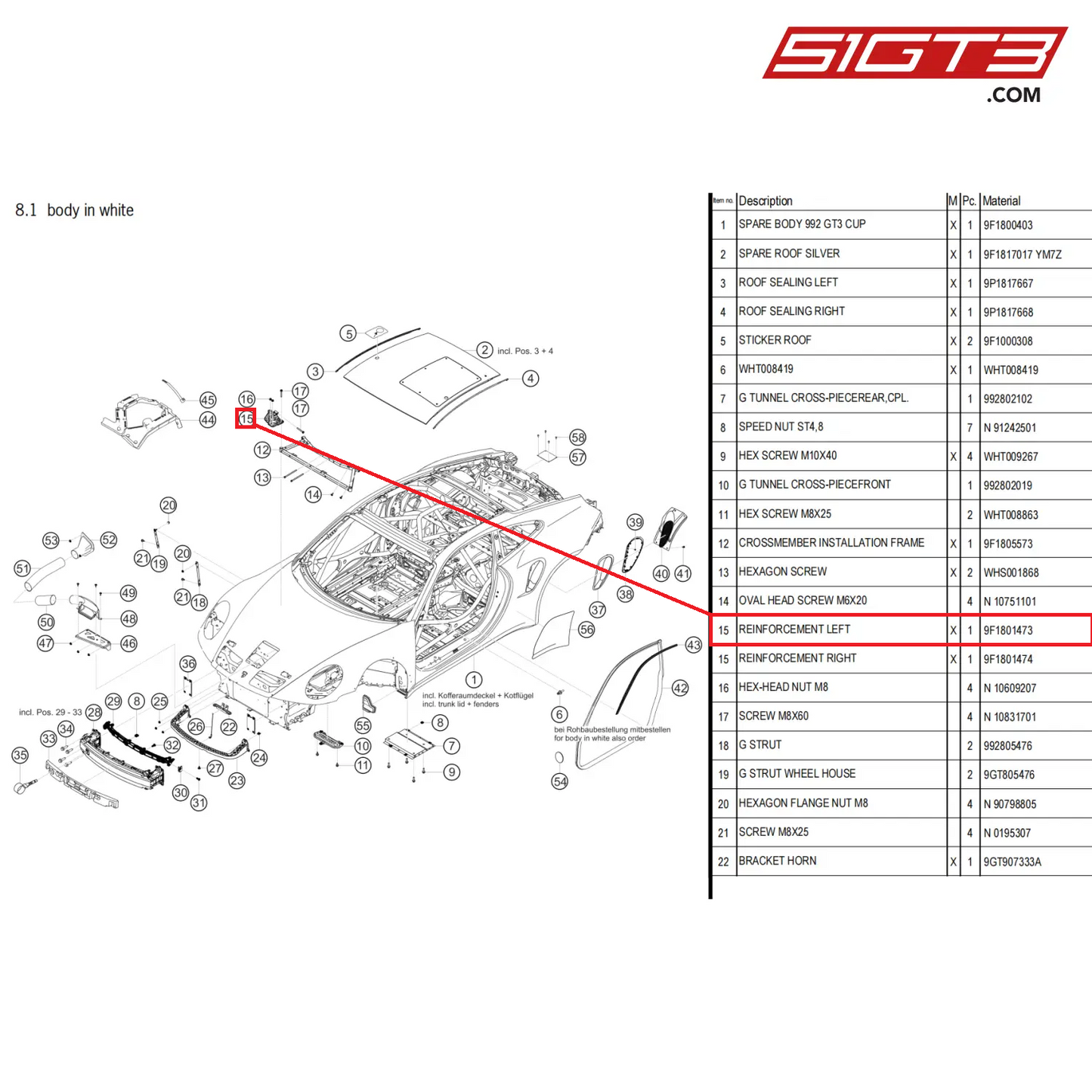 REINFORCEMENT LEFT - 9F1801473 [PORSCHE 911 GT3 Cup Type 992]