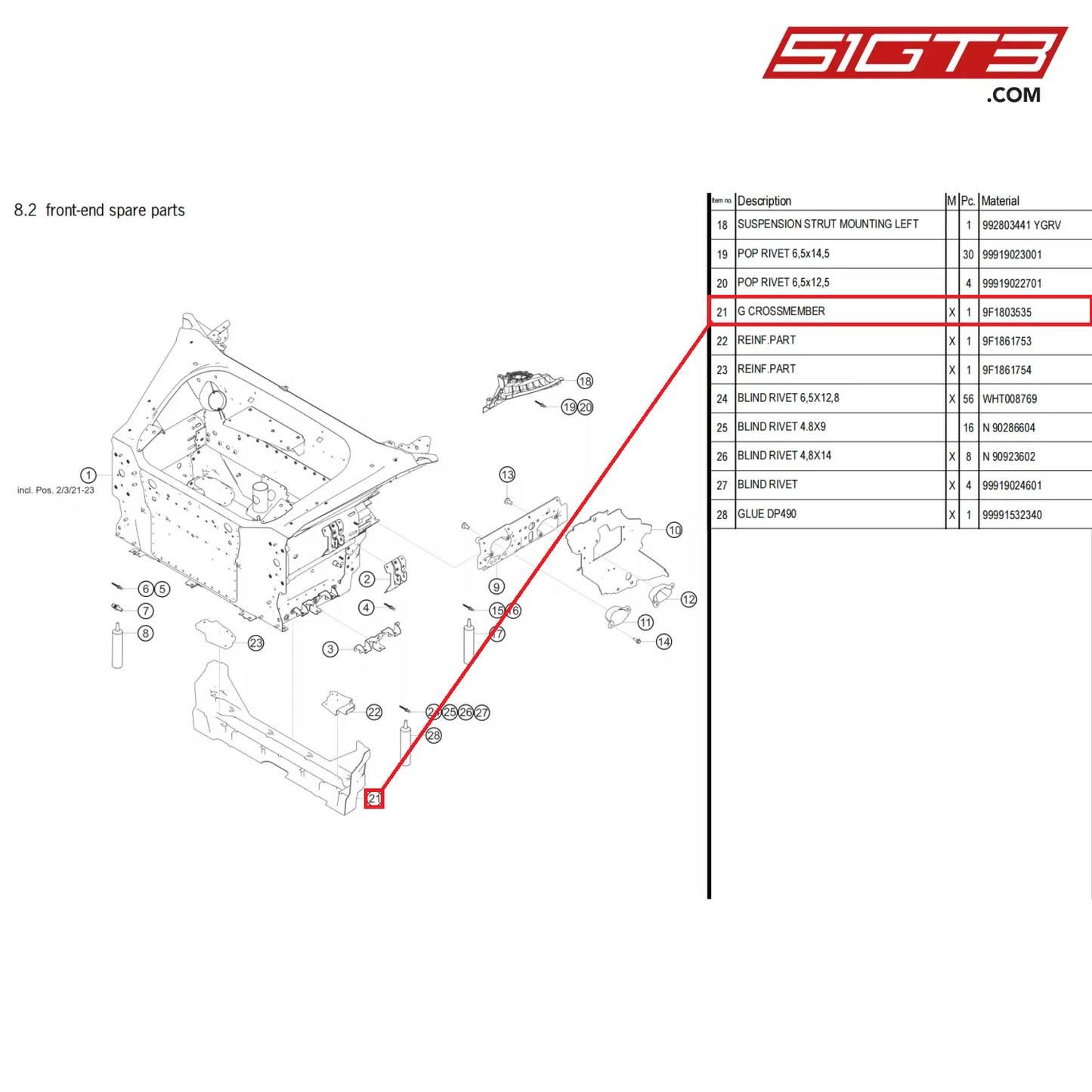 G CROSSMEMBER - 9F1803535 [PORSCHE 911 GT3 Cup Type 992]