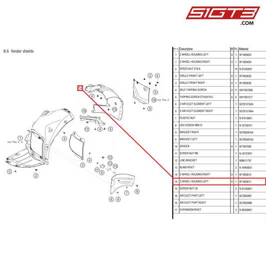 Z WHEEL HOUSING LEFT - 9F1805911 [PORSCHE 992.1 GT3 Cup]