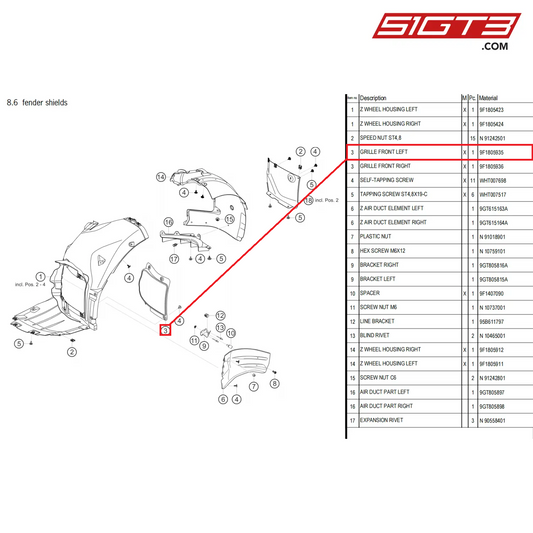 GRIGLIA ANTERIORE SINISTRA - 9F1805935 [PORSCHE 992.1 GT3 Cup]