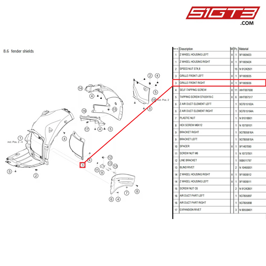 GRIGLIA ANTERIORE DESTRA - 9F1805936 [PORSCHE 992.1 GT3 Cup]