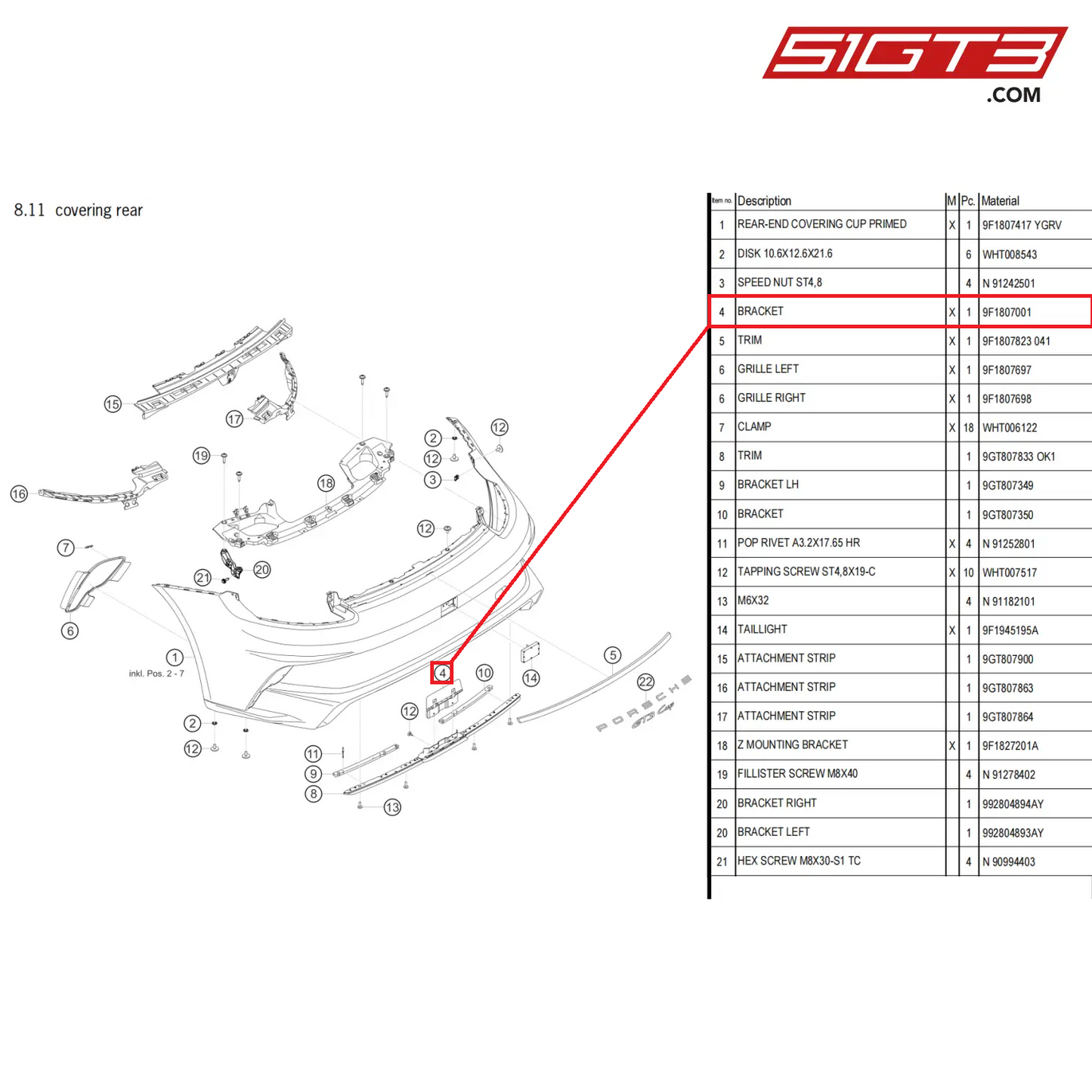 BRACKET - 9F1807001 [PORSCHE 911 GT3 Cup Type 992]