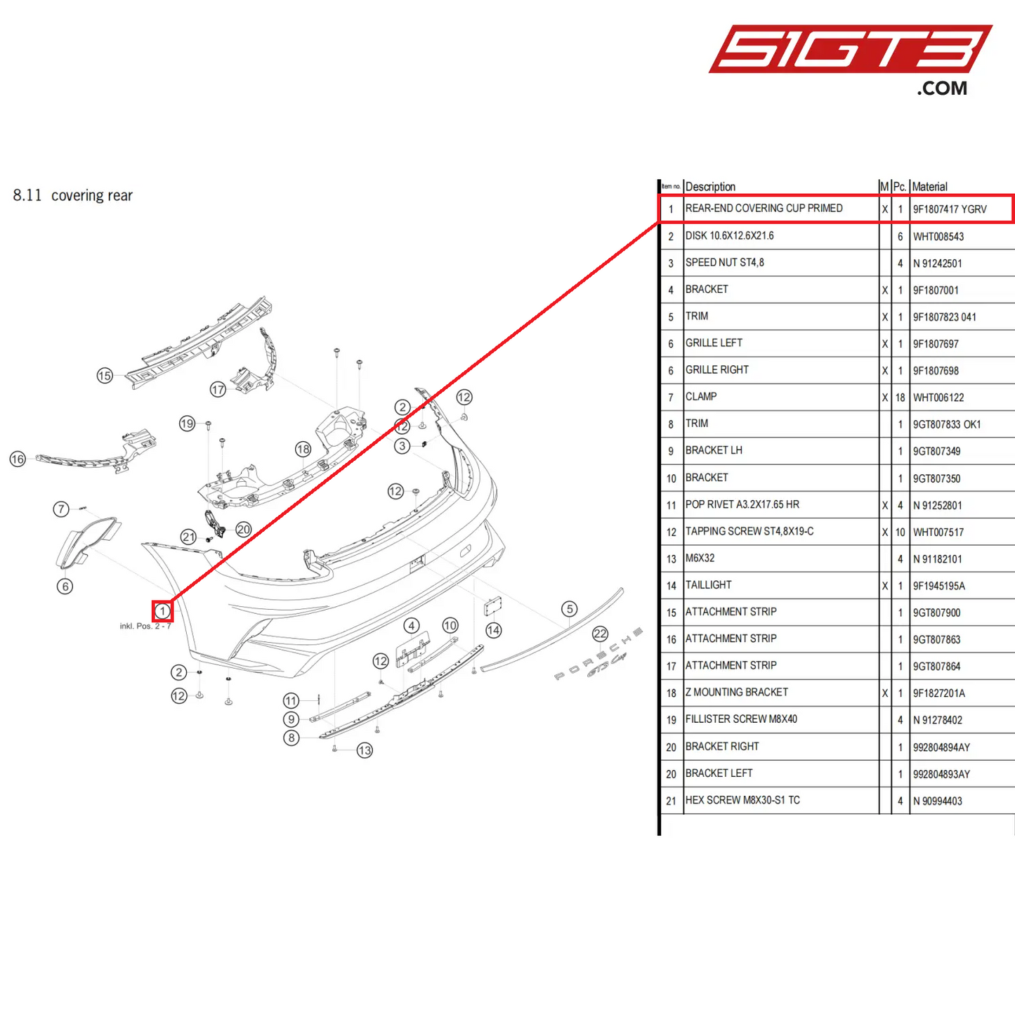 REAR-END COVERING CUP PRIMED - 9F1807417 YGRV [PORSCHE 911 GT3 Cup Type 992]