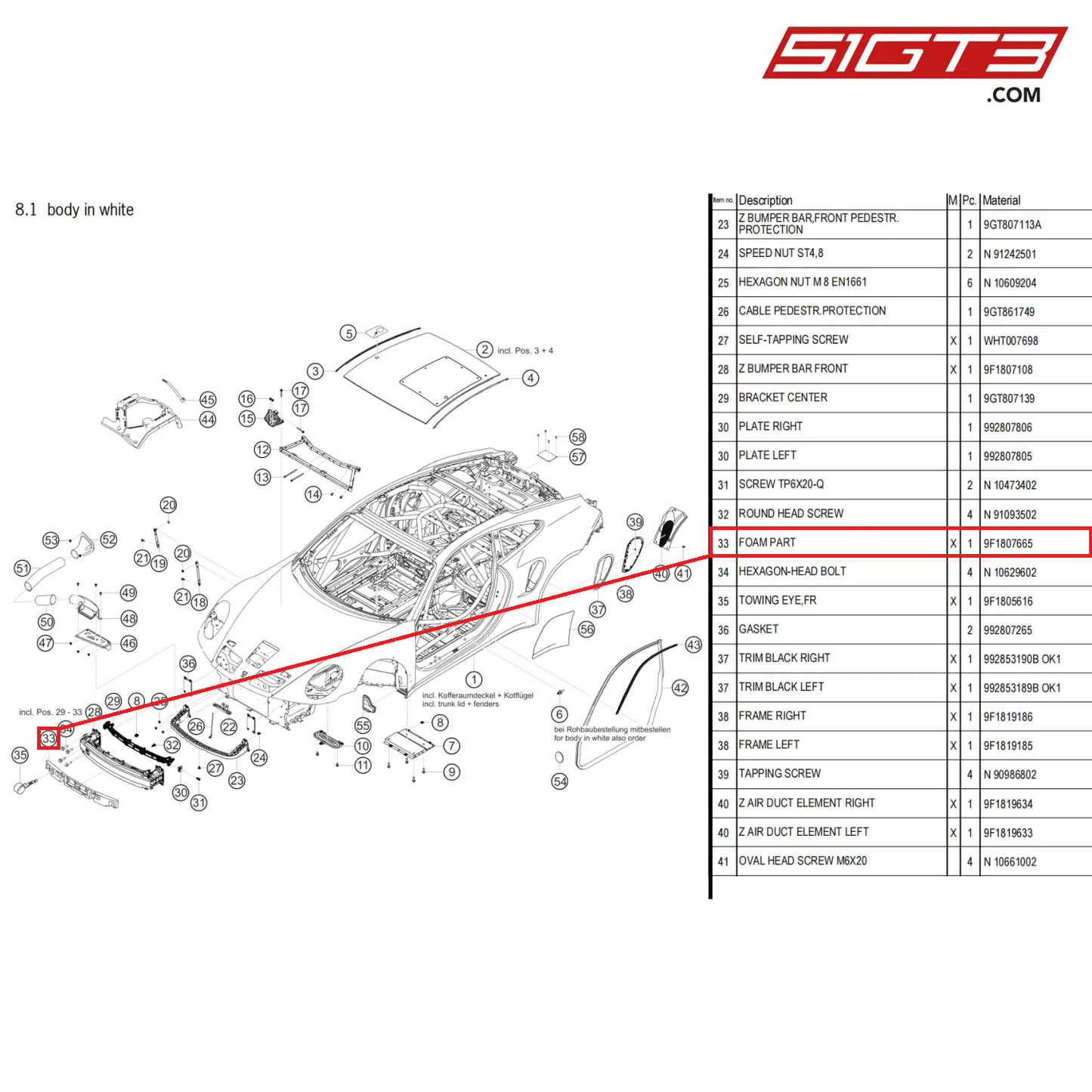 FOAM PART - 9F1807665 [PORSCHE 911 GT3 Cup Type 992]