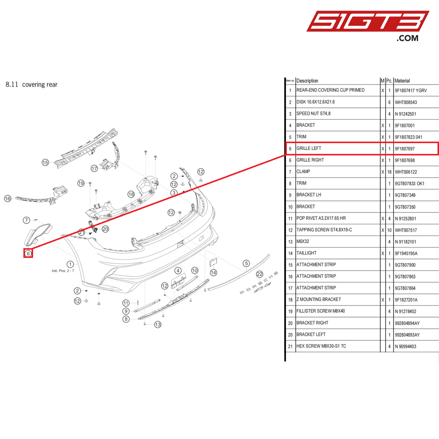 GRILLE LEFT - 9F1807697 [PORSCHE 911 GT3 Cup Type 992]