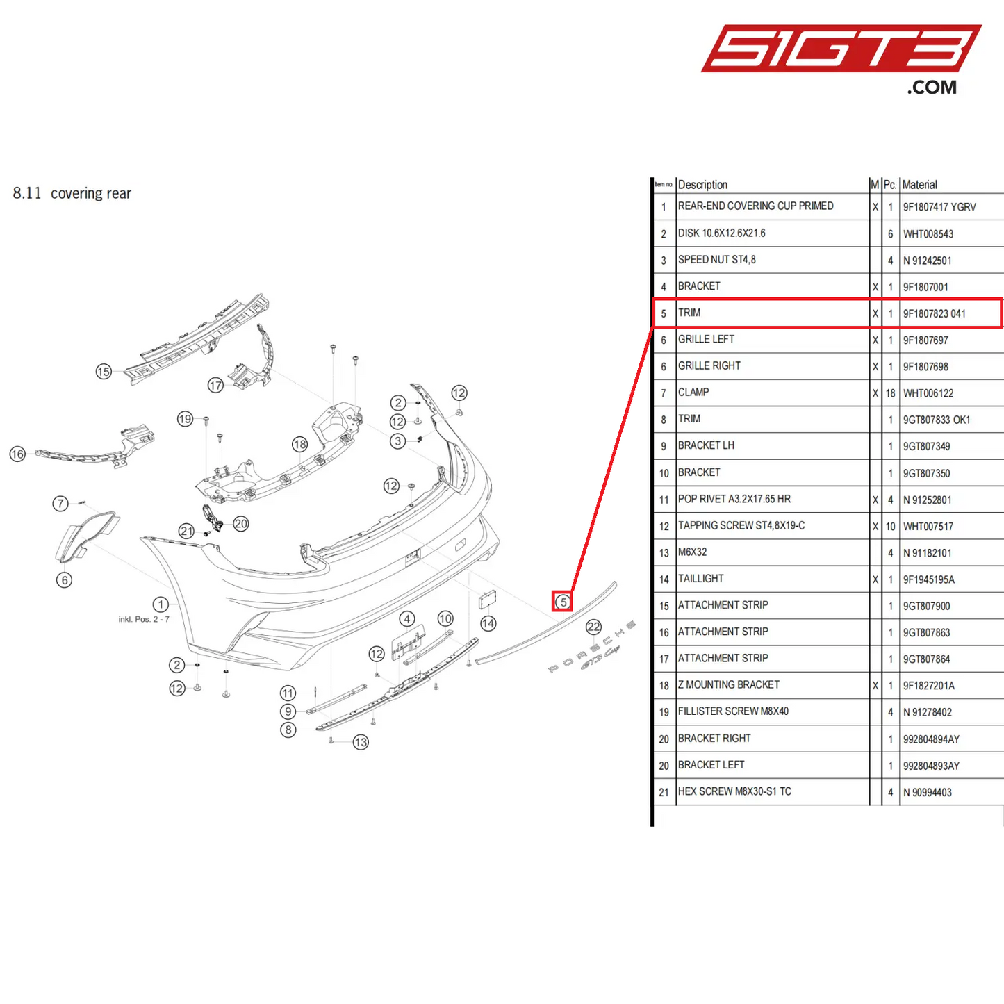 TRIM - 9F1807823  041 [PORSCHE 911 GT3 Cup Type 992]