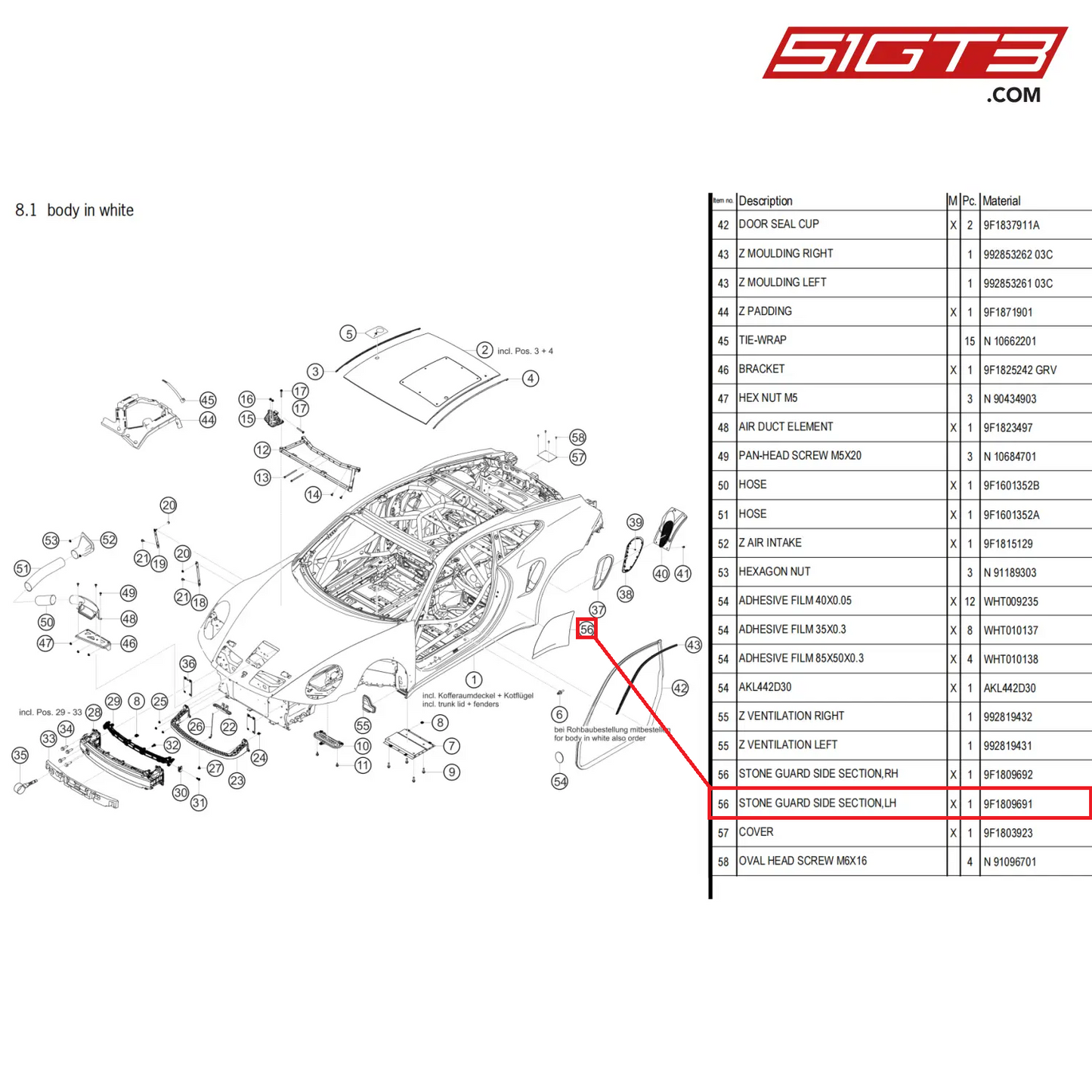 STONE GUARD SIDE SECTION,LH - 9F1809691 [PORSCHE 911 GT3 Cup Type 992]