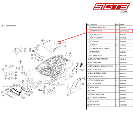 SPARE ROOF SILVER - 9F1817017 YM7Z [PORSCHE 911 GT3 Cup Type 992]