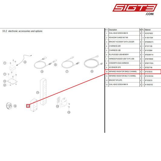 INFRARED RADIATOR SINGLE CHANNEL - 9F1819518 [PORSCHE 992.1 GT3 Cup]