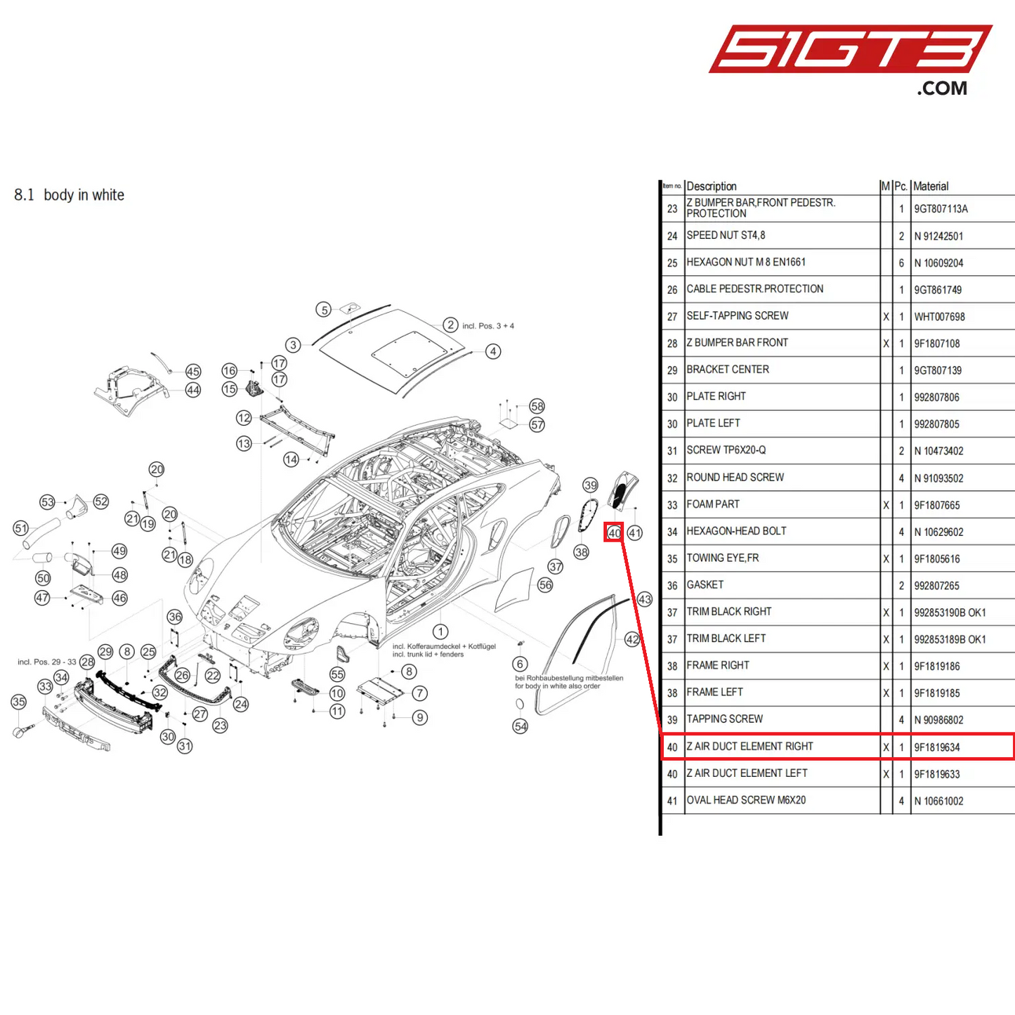 Z AIR DUCT ELEMENT RIGHT - 9F1819634 [PORSCHE 911 GT3 Cup Type 992]