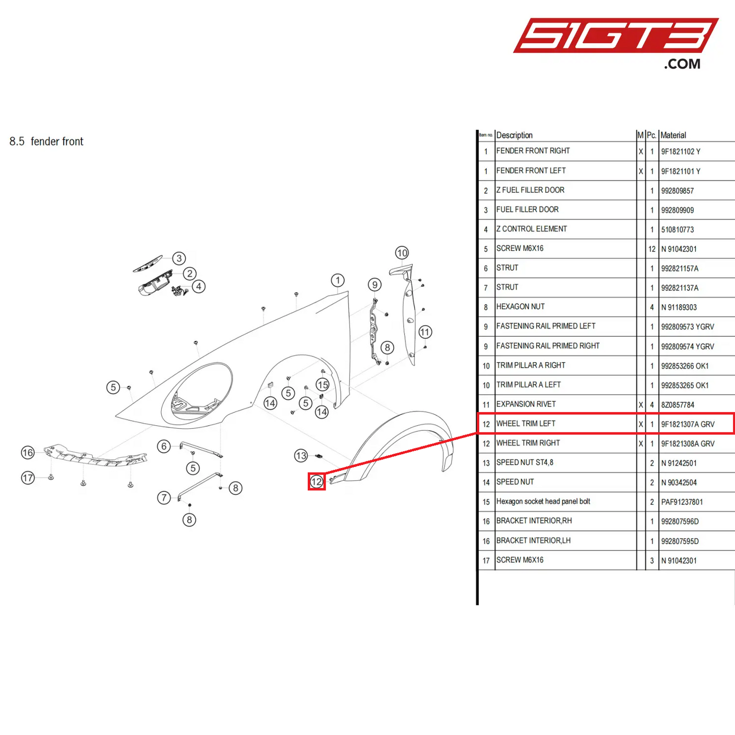 WHEEL TRIM LEFT - 9F1821307A GRV [PORSCHE 911 GT3 Cup Type 992]