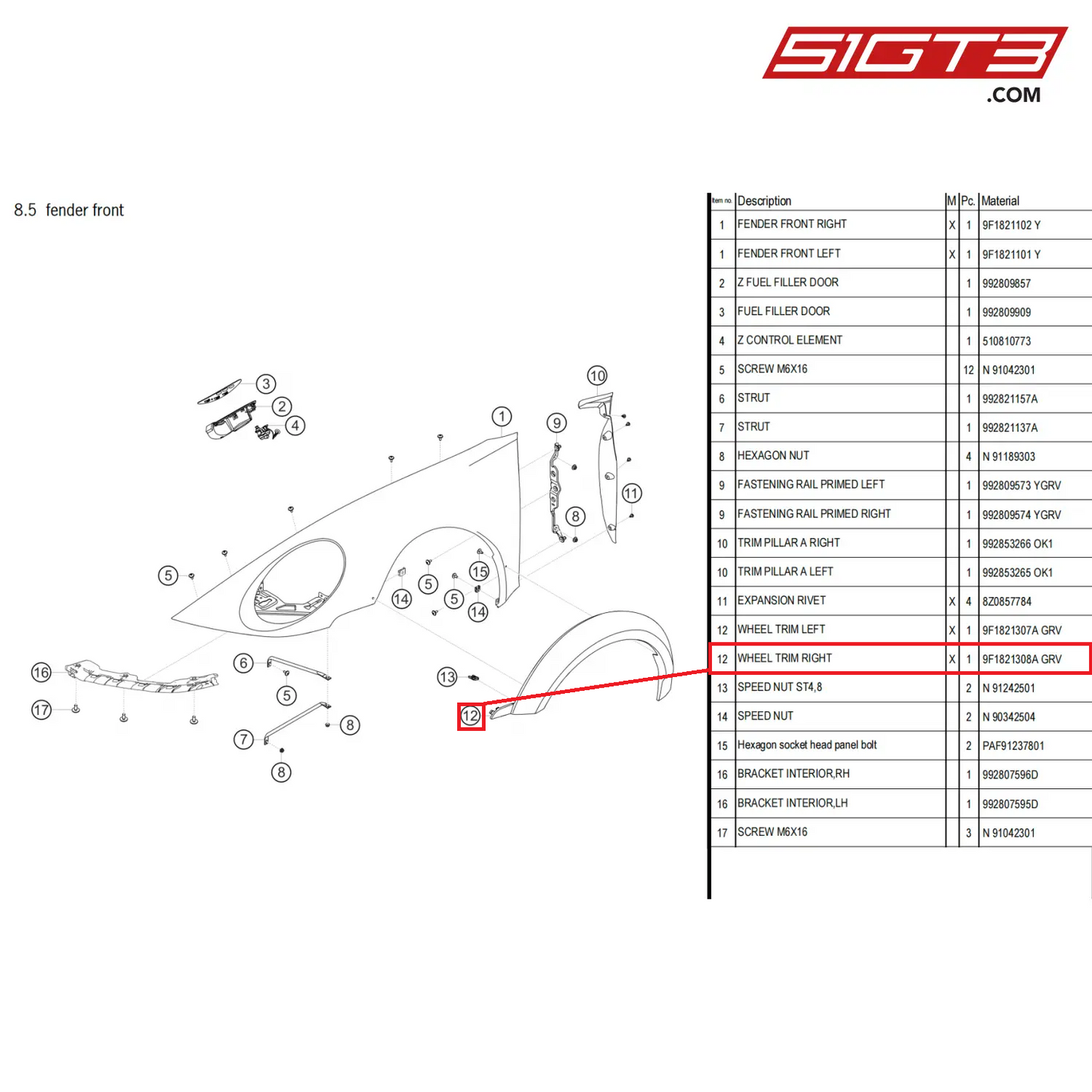 WHEEL TRIM RIGHT - 9F1821308A GRV [PORSCHE 911 GT3 Cup Type 992]