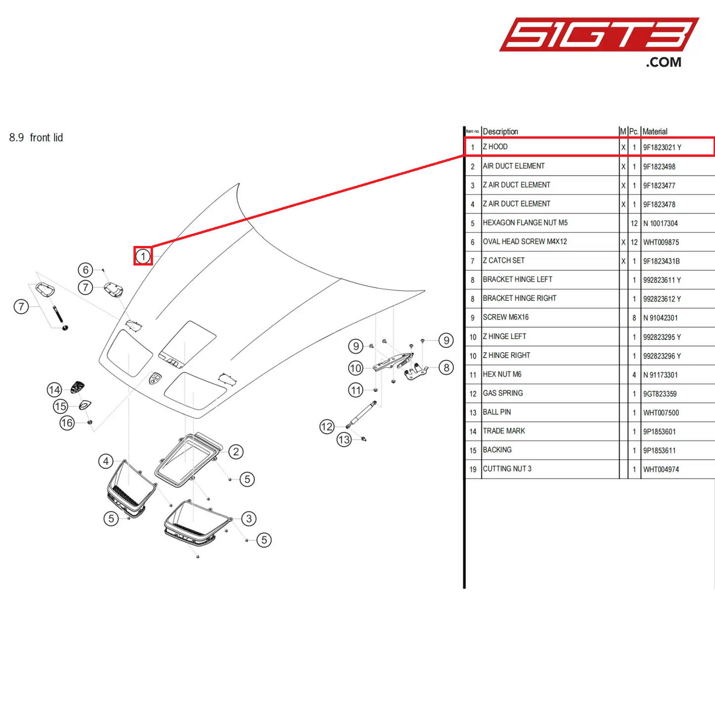 Z HOOD - 9F1823021 Y [PORSCHE 911 GT3 Cup Type 992]