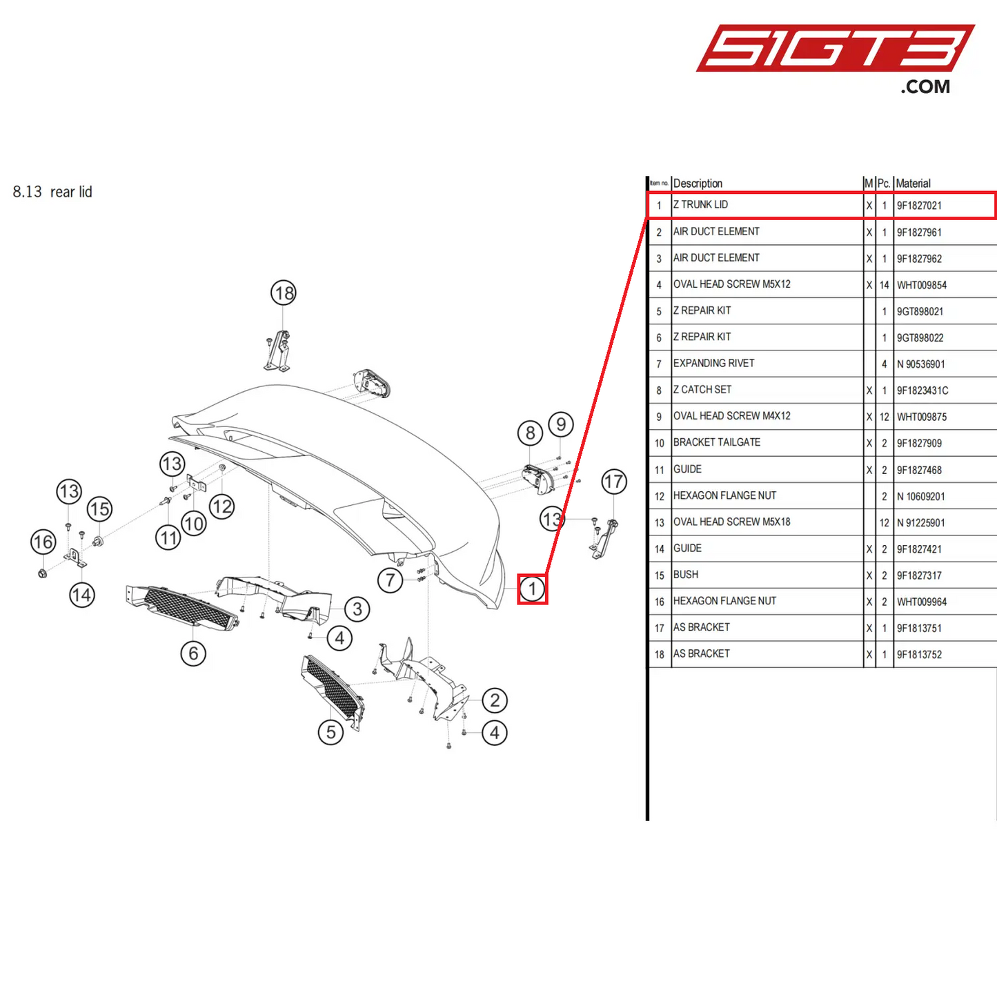 Z TRUNK LID - 9F1827021 [PORSCHE 911 GT3 Cup Type 992]