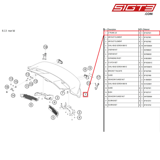 Z TRUNK LID - 9F1827021 [PORSCHE 992.1 GT3 Cup]