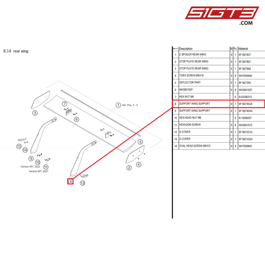 SUPPORT WING SUPPORT - 9F1827453A [PORSCHE 992.1 GT3 Cup]