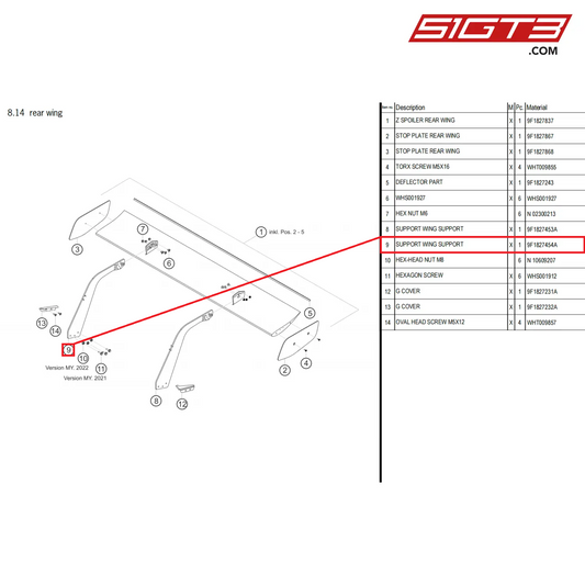 SUPPORT WING SUPPORT - 9F1827454A [PORSCHE 992.1 GT3 Cup]