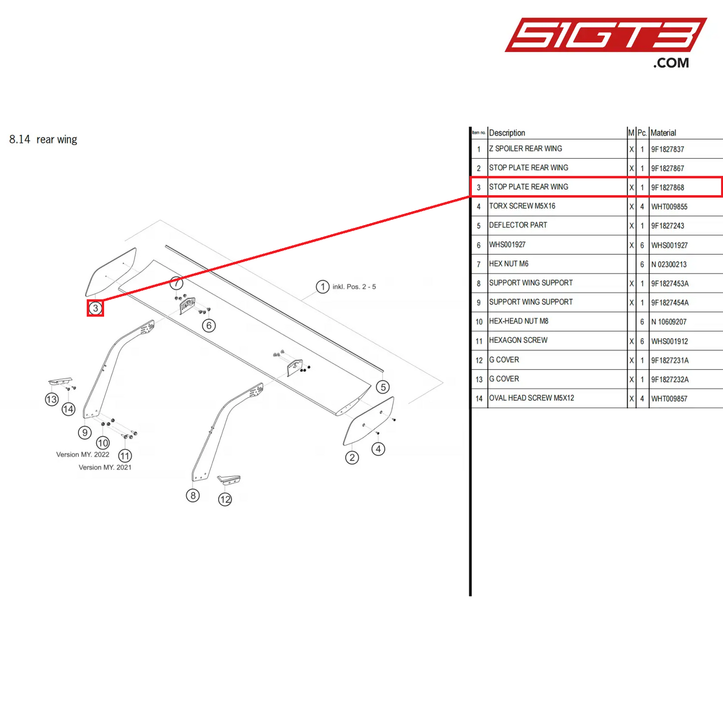 STOP PLATE REAR WING - 9F1827868 [PORSCHE 911 GT3 Cup Type 992]