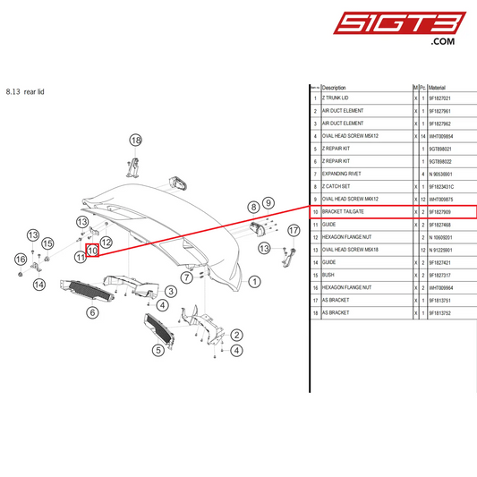 BRACKET TAILGATE - 9F1827909 [PORSCHE 992.1 GT3 Cup]