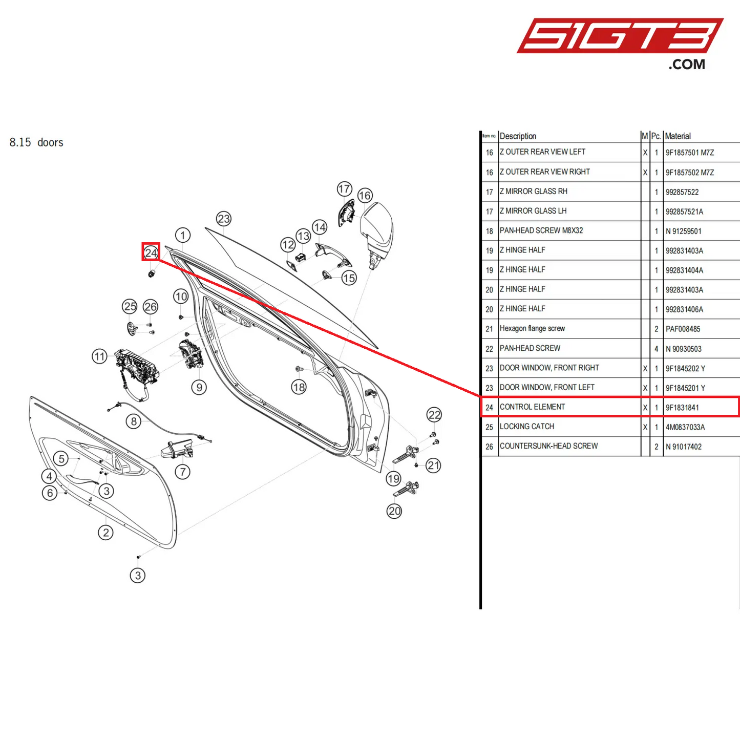 CONTROL ELEMENT - 9F1831841 [PORSCHE 911 GT3 Cup Type 992]