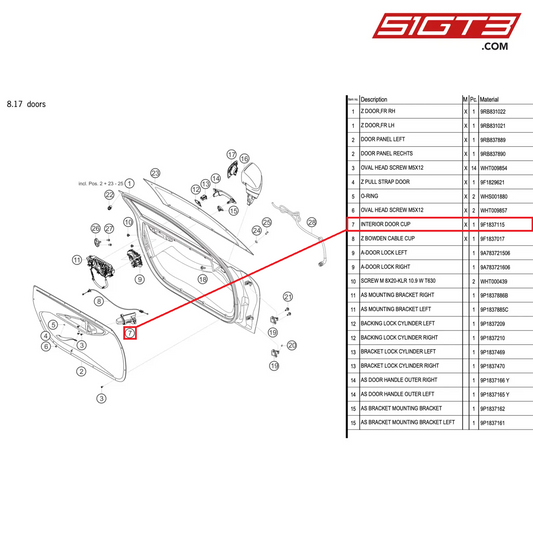 INTERIOR DOOR CUP - 9F1837115 [PORSCHE 911 GT3 R Type 992]