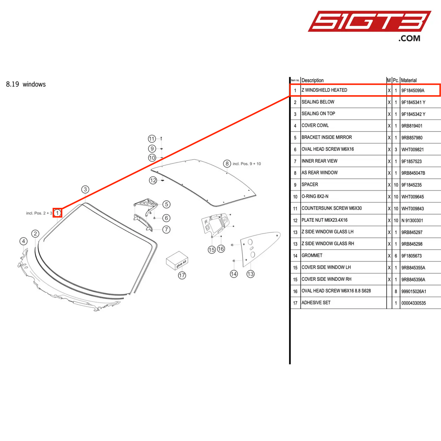 Z WINDSHIELD HEATED - 9F1845099A [PORSCHE 992.1 GT3 R]