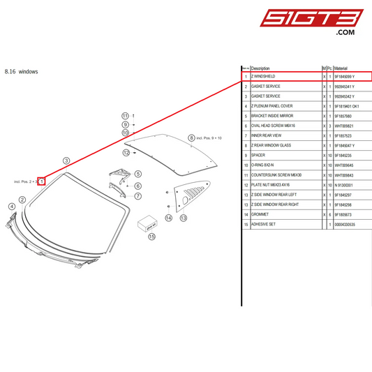 Z WINDSHIELD - 9F1845099 Y [PORSCHE 911 GT3 Cup Type 992]