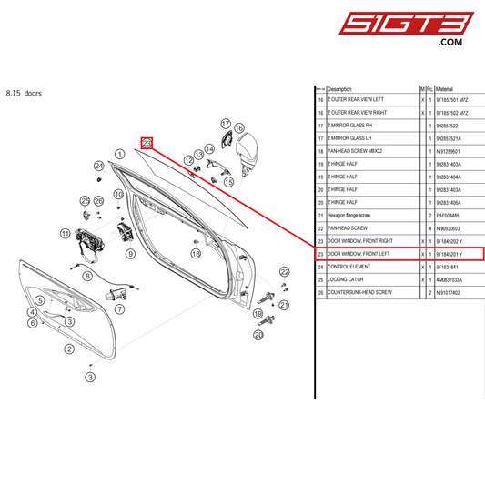 DOOR WINDOW, FRONT LEFT - 9F1845201 Y [PORSCHE 992.1 GT3 Cup]