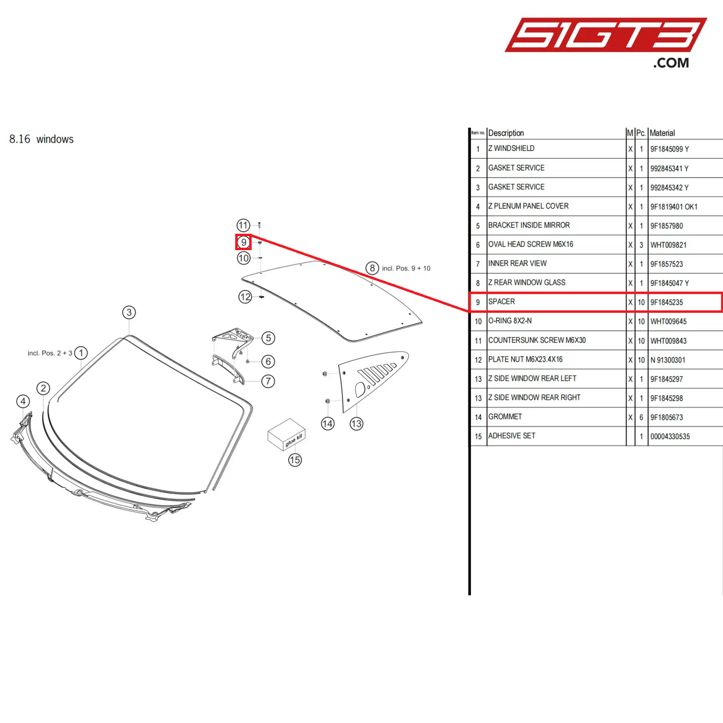 SPACER - 9F1845235 [PORSCHE 911 GT3 Cup Type 992]