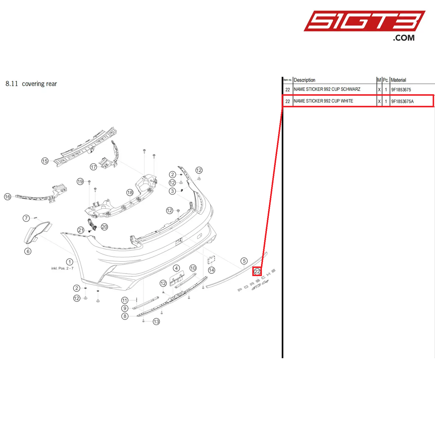 NAME STICKER 992 CUP WHITE - 9F1853675A [PORSCHE 911 GT3 Cup Type 992]