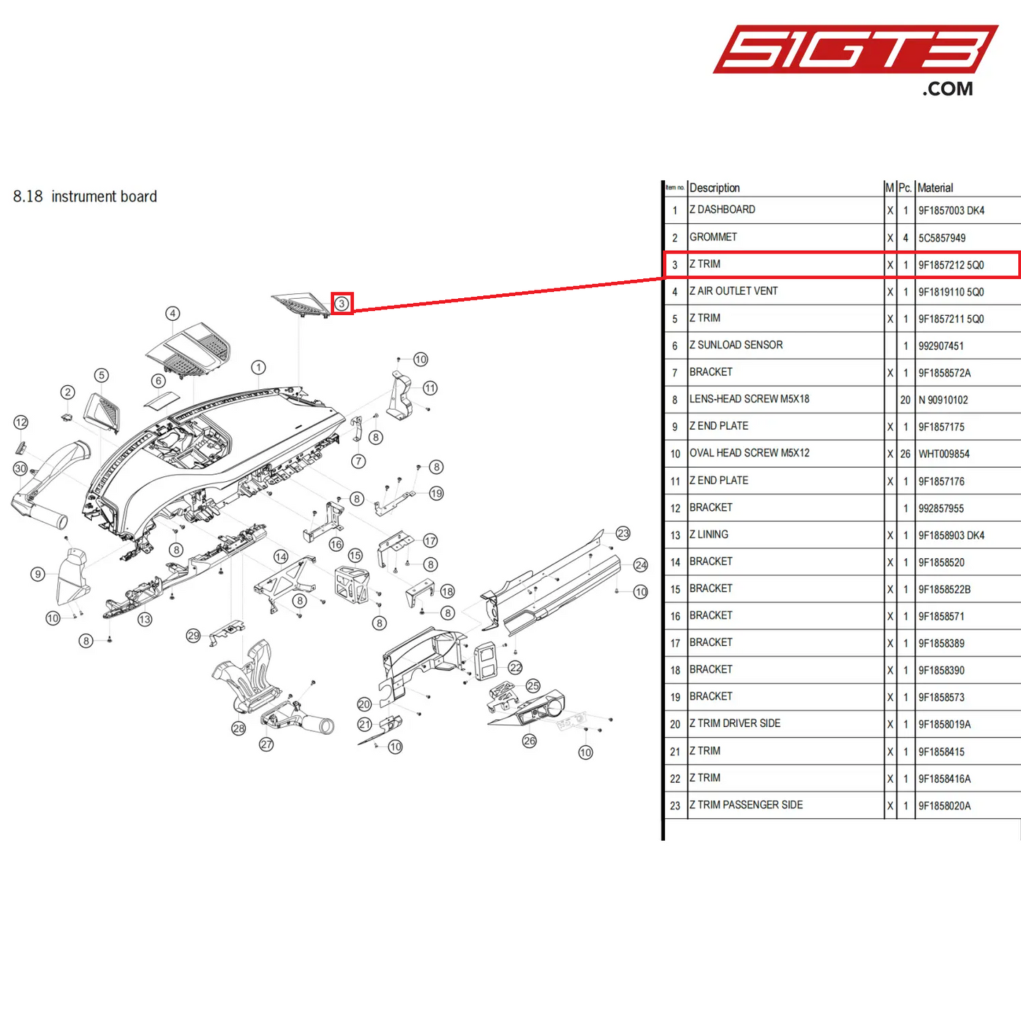 Z TRIM - 9F1857212  5Q0 [PORSCHE 992.1 GT3 Cup]