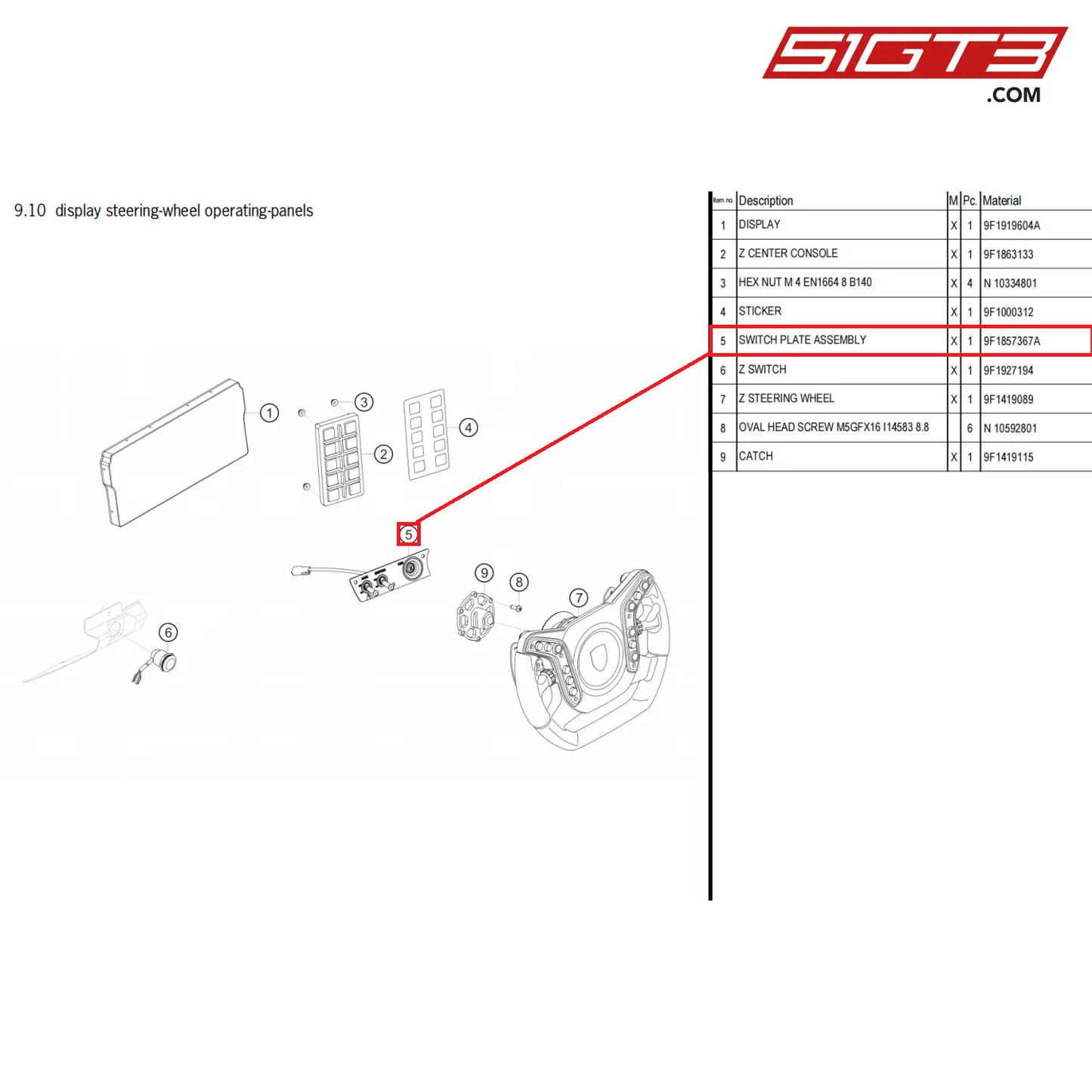 SWITCH PLATE ASSEMBLY - 9F1857367A [PORSCHE 911 GT3 Cup Type 992]