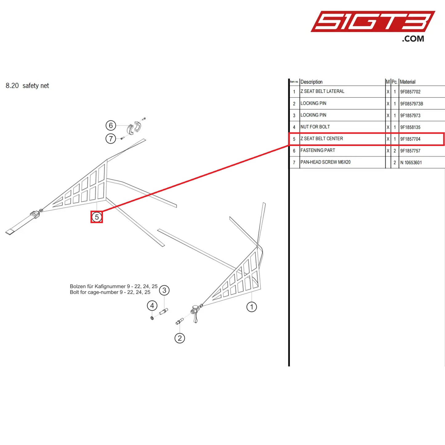 Z SEAT BELT CENTER - 9F1857704 [PORSCHE 911 GT3 Cup Type 992]