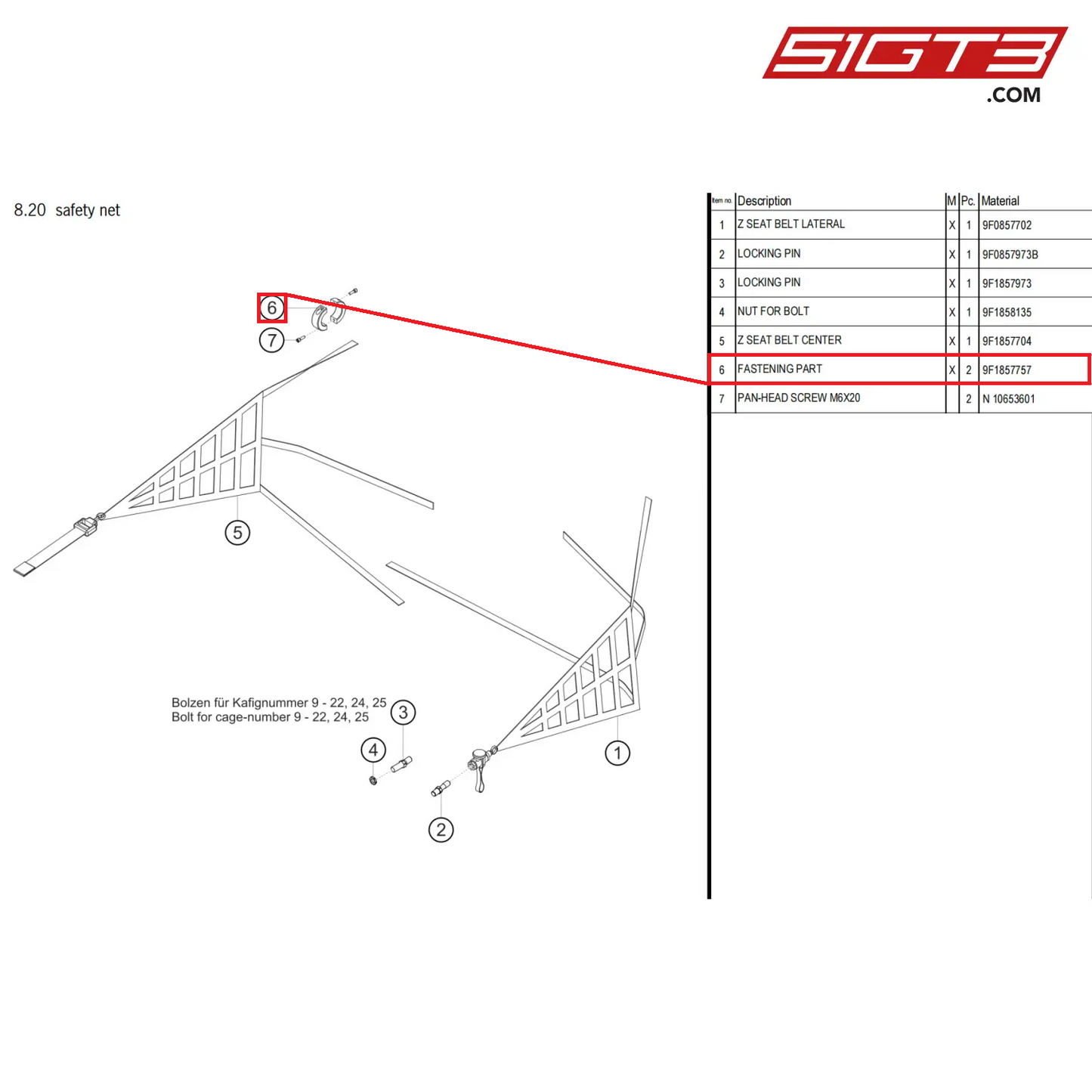 FASTENING PART - 9F1857757 [PORSCHE 911 GT3 Cup Type 992]