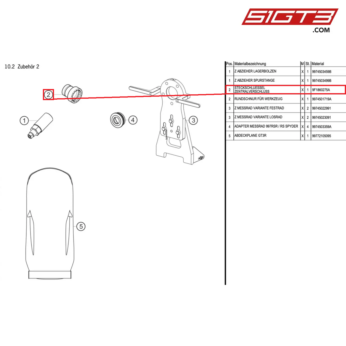 WRENCH CENTER LOCK - 9F1860275A [PORSCHE 997.1 GT3 R]