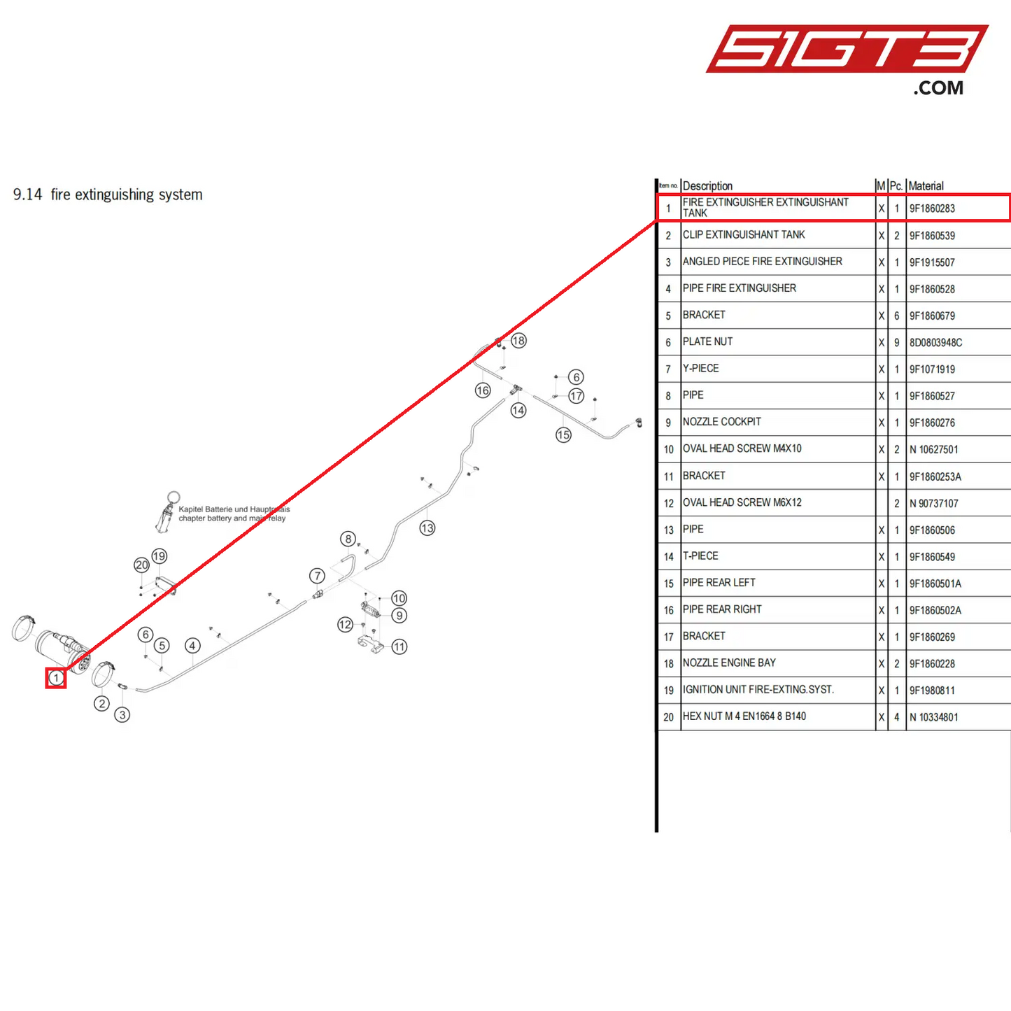 FIRE EXTINGUISHER EXTINGUISHANT TANK - 9F1860283 [PORSCHE 911 GT3 Cup Type 992]