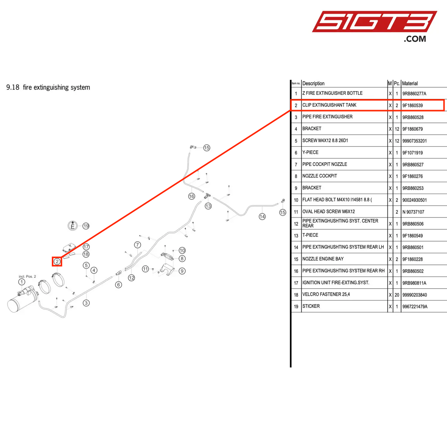 CLIP EXTINGUISHANT TANK - 9F1860539 [PORSCHE 992.1 GT3 R]