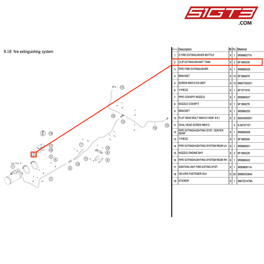 CLIP EXTINGUISHANT TANK - 9F1860539 [PORSCHE 992.1 GT3 R]