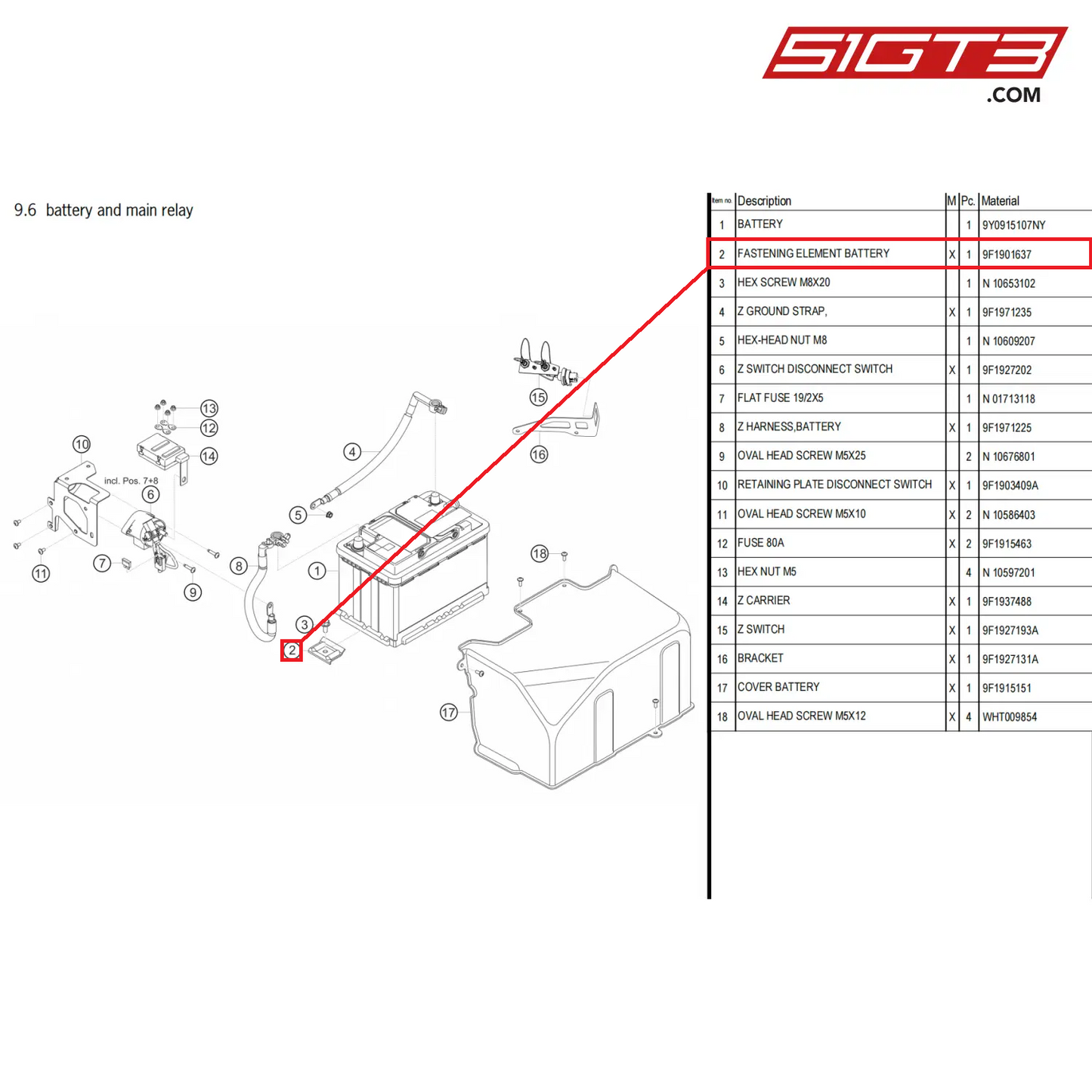 FASTENING ELEMENT BATTERY - 9F1901637 [PORSCHE 911 GT3 Cup Type 992]