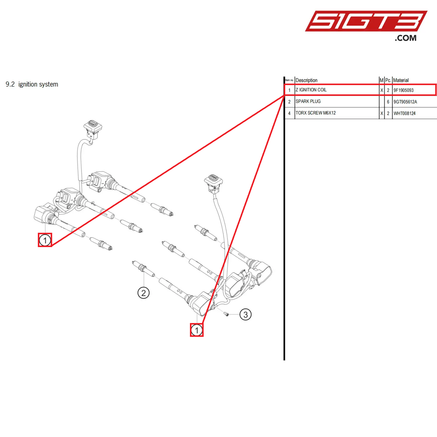 Z IGNITION COIL - 9F1905093 [PORSCHE 911 GT3 Cup Type 992]